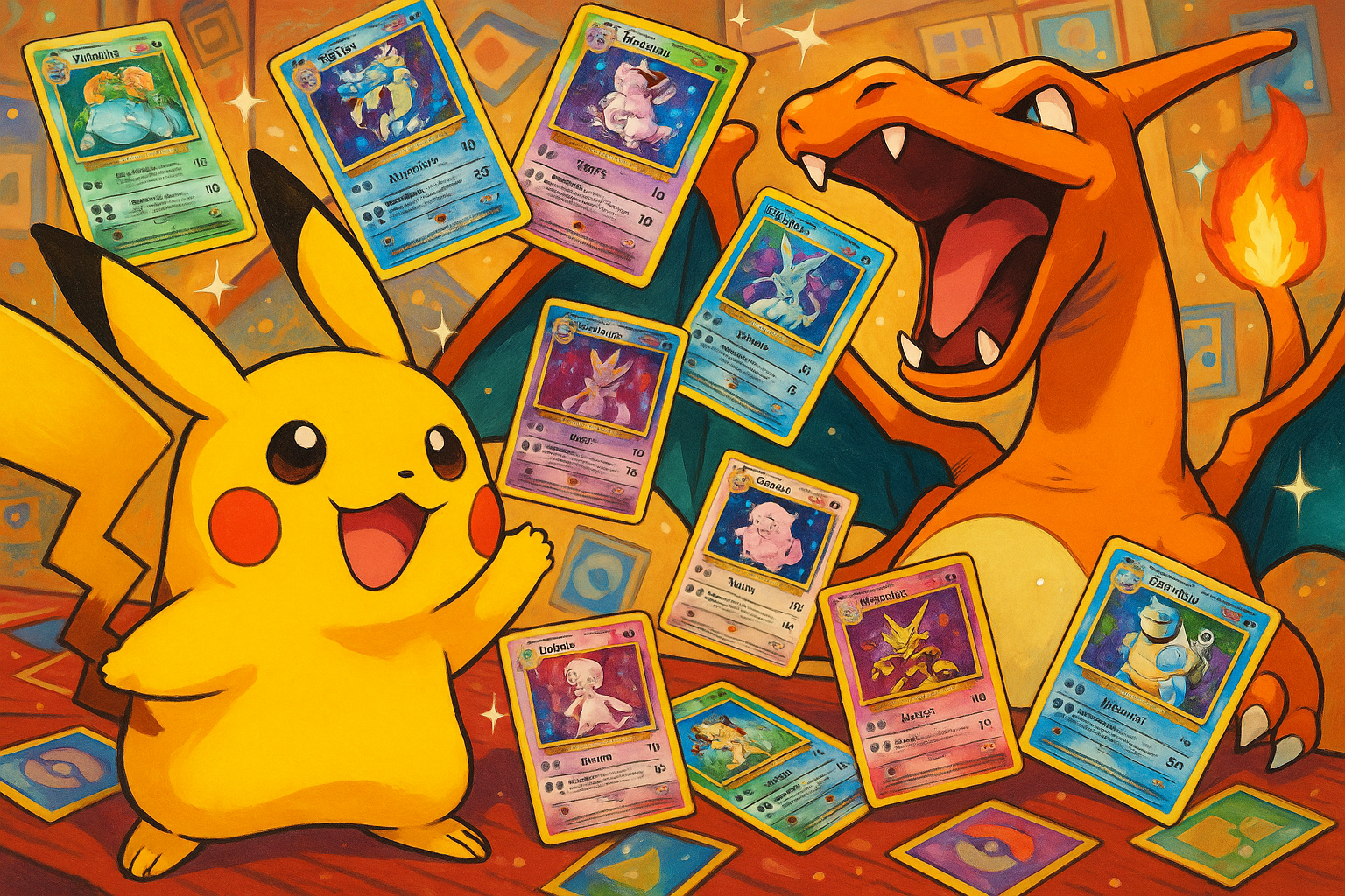 pokemon pikachu charizard with cards